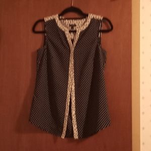 "Polka Dots & Flowers" Sleeveless Blouse Black & Ivory Size XS By Talbot's